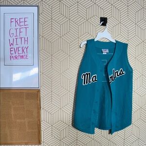 Teal Mesh Marlins Vintage Button-Up Vest